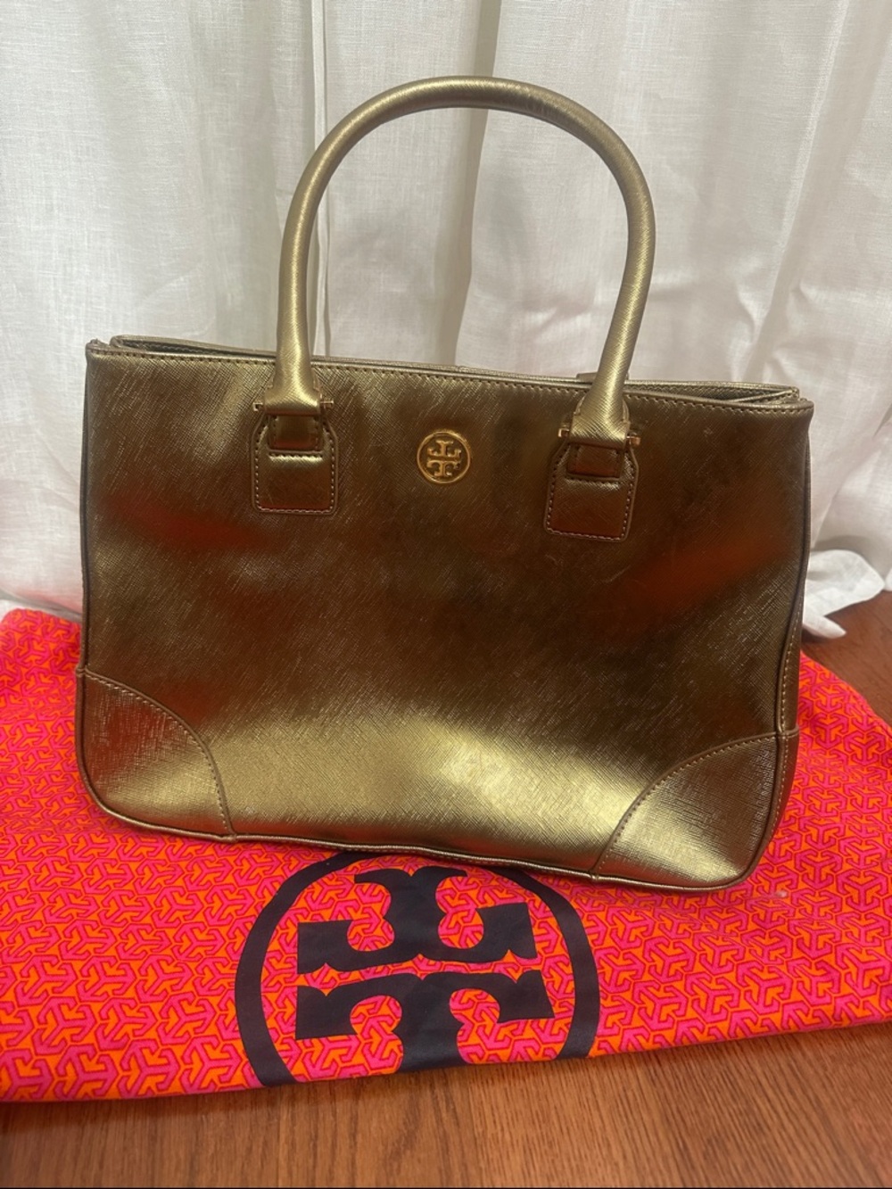 Tory Burch Metallic Gold Tote Satchel